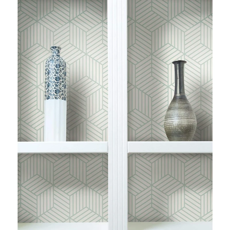 RoomMates Striped Green & White Hexagon Peel & Stick Wallpaper