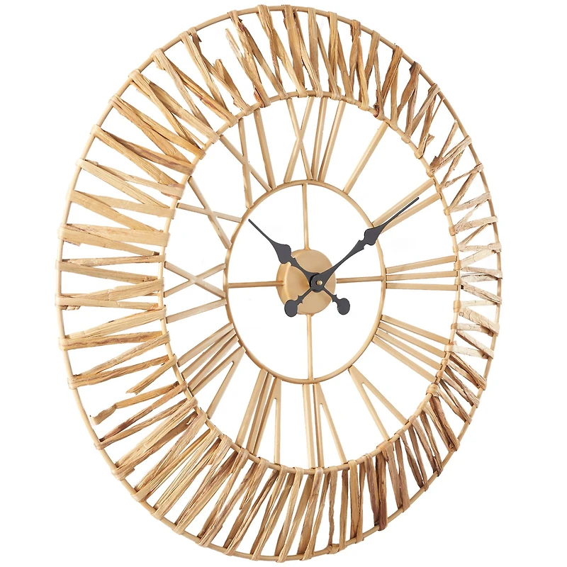 The Novogratz 30.5" Gold Seagrass Round Wall Clock with Weaving Design