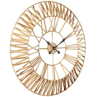 The Novogratz 30.5" Gold Seagrass Round Wall Clock with Weaving Design