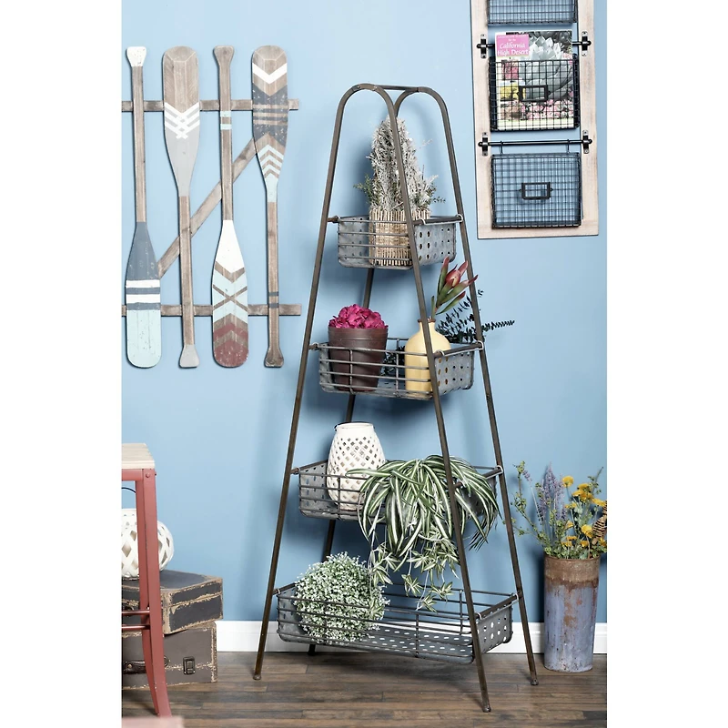 Farmhouse Black Metallic 4-Tier Storage Rack