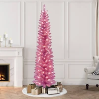 7ft. Pre-Lit Pink Tinsel Artificial Christmas Tree, Clear Lights