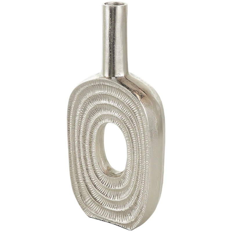 16" Silver Linear Etched Aluminum Circular Vase