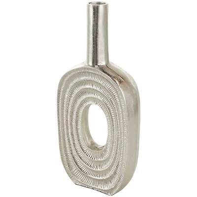 16" Silver Linear Etched Aluminum Circular Vase