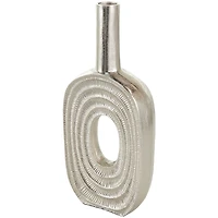 16" Silver Linear Etched Aluminum Circular Vase