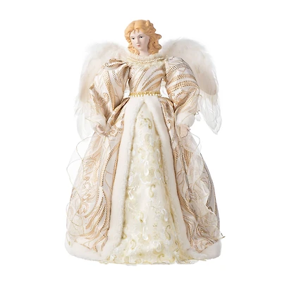 Glitzhome® 24"H Faux Fur & PVC Christmas Elegant Angel Tree Topper with Porcelain Face