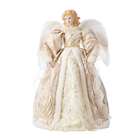 Glitzhome® 24"H Faux Fur & PVC Christmas Elegant Angel Tree Topper with Porcelain Face