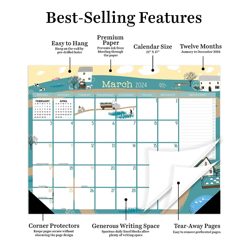 TF Publishing 2024 Folk Love Desk Pad Monthly Blotter Calendar