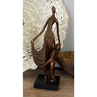 Traditional Bronze Polystone Mother and Child Sculpture, 5" x 13" x 5"