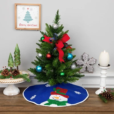 20" Blue Mini Tree Skirt with Embellished Snowman
