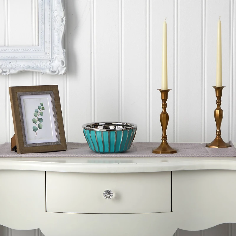 3.5" Teal Vase with Silver Burnishing