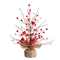 18in. Pre-Lit Artificial Valentine's Day Heart & Berry Twig Tree with 30 LED String Lights in Burlap Wrapped Base