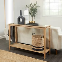 32" Natural Brown Wood Shelf Console Table