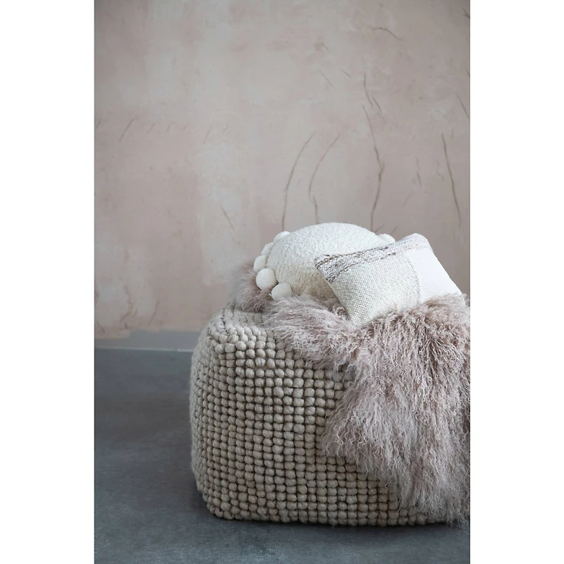 Hello Honey® 17" New Zealand Square Wool Pouf