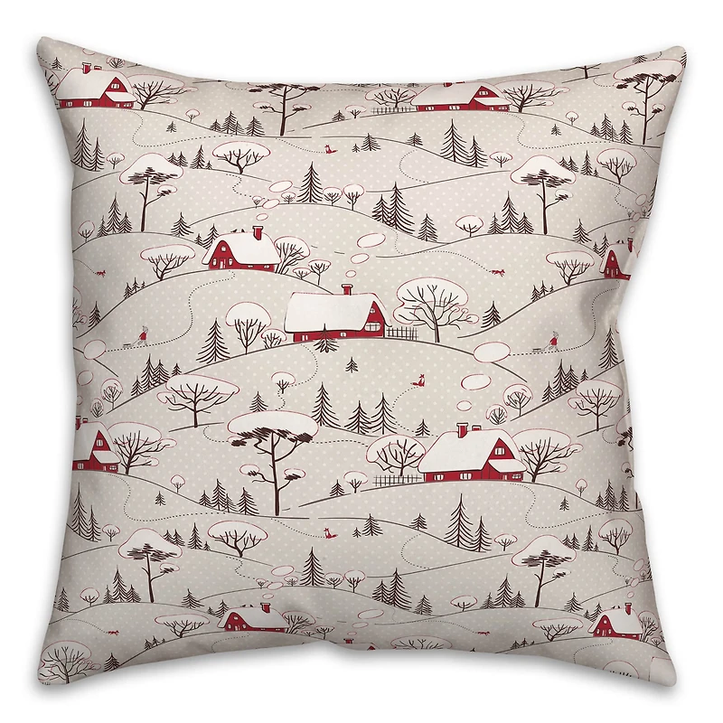 Snowy Village  18x18 Throw Pillow