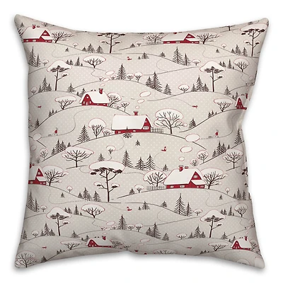 Snowy Village  18x18 Throw Pillow