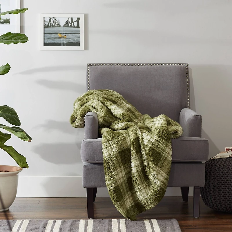 DII® Sage Farmhouse Plush Plaid Throw