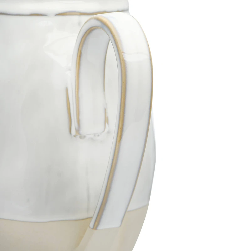 Hello Honey® 7" White & Tan Stoneware Pitcher