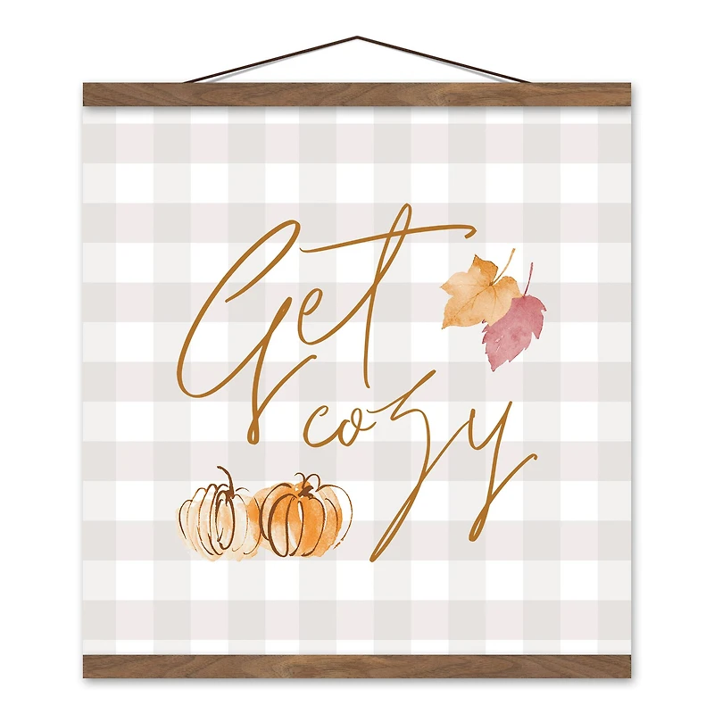 Get Cozy Check Teak Hanging Canvas