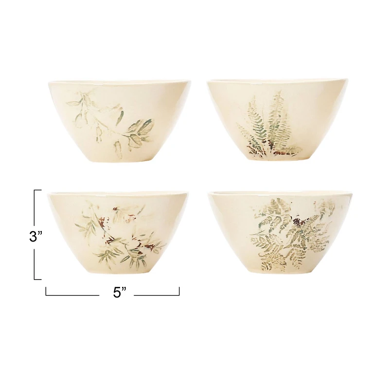 Hello Honey® 5" Cream & Green Reactive Crackle Glaze Debossed Stoneware Bowl Set