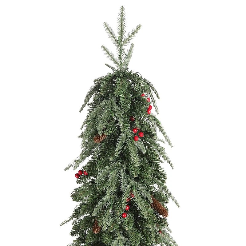 Glitzhome® 7ft Pre-lit Green Artificial Christmas Porch Tree, Warm White Lights