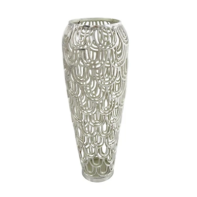 25" Silver Aluminum Metal Geometric Art Deco Inspired Arched Vase