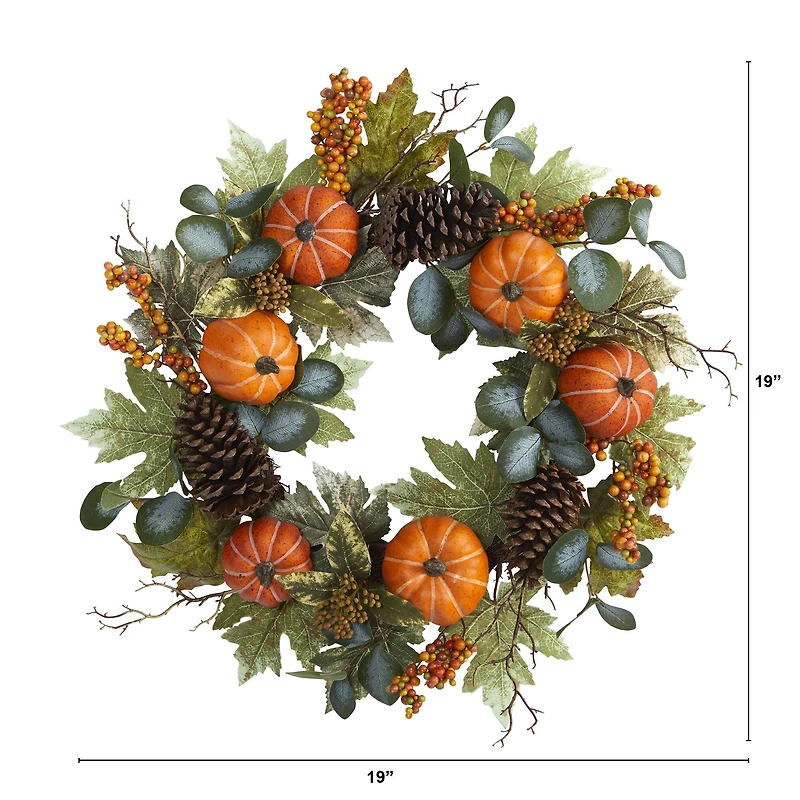 24" Pumpkins, Pinecones & Berries Fall Wreath
