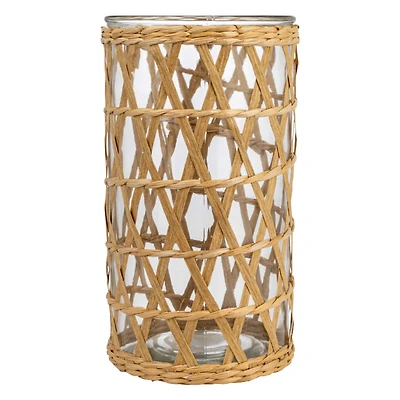 Hello Honey® 10" Woven Grass Glass Hurricane