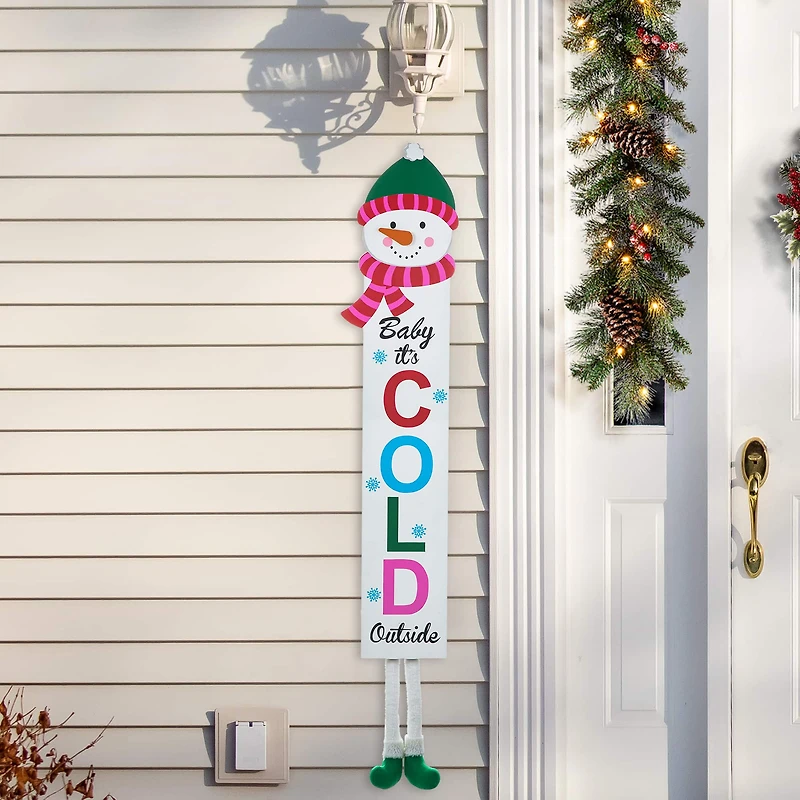 Glitzhome® 4.5ft. Wooden Snowman Porch Sign with Fabric Dangling Legs