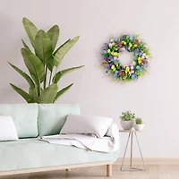 24" Pink, Blue & Yellow Spring Echinops & Chrysanthemum Floral Wreath