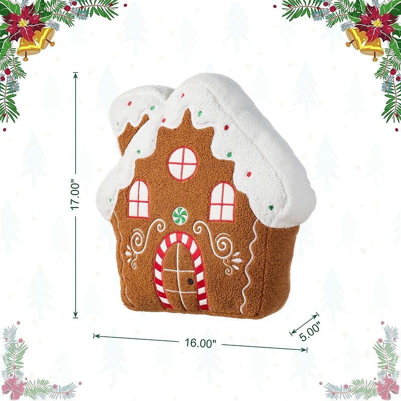 Glitzhome® 17"H Christmas Gingerbread House Shaped Pillow