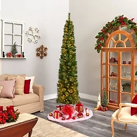 8ft. Pre-Lit Green Pine Artificial Christmas Tree, Clear LED Lights