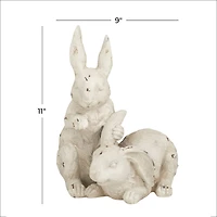 White Farmhouse Rabbits Garden Sculpture, 8" x 9" x 11"