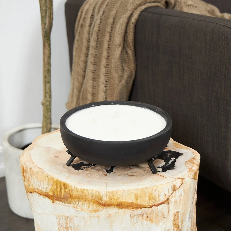 40oz. Sauvignon Blanc Scented White 4 Wick Candle in Black Wood Bowl with Metal Tripod Stand