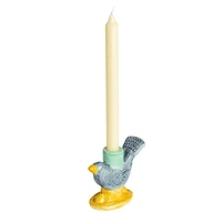 Hello Honey® 6" Yellow & Blue Chirpy Elegance Stoneware Taper Candle Holder