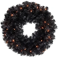 24'' Pre-Lit Black Noble Spruce Artificial Halloween Wreath