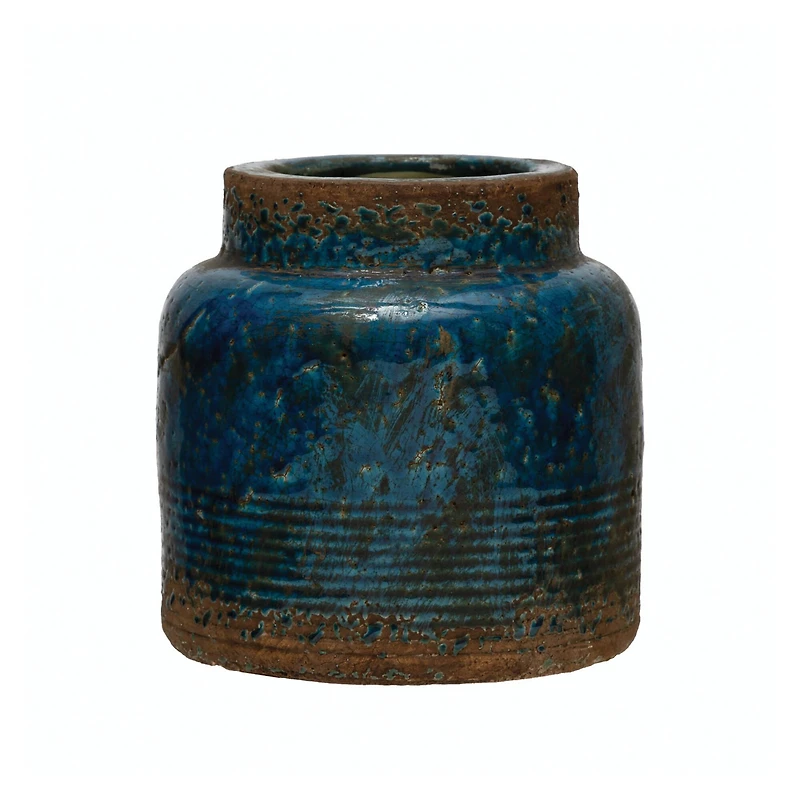 Hello Honey® 7" Distressed Blue Debossed Terracotta Vase