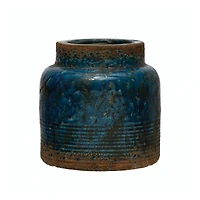 Hello Honey® 7" Distressed Blue Debossed Terracotta Vase