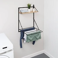 Honey Can Do Black & Maple Wall Mounted Drying Rack with Shelf