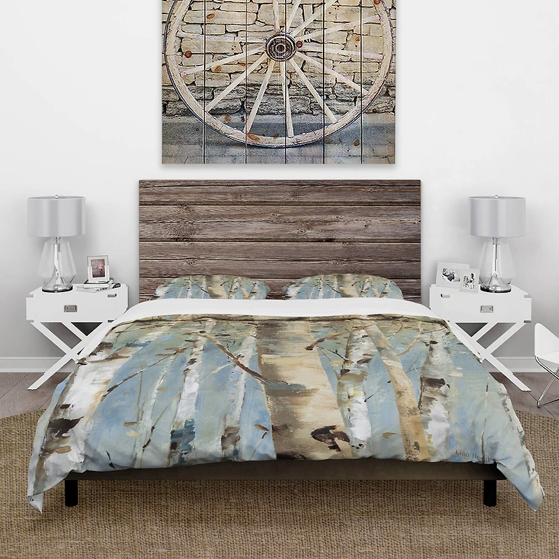 Designart 'White Birch Forest II' Farmhouse Bedding Set