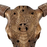 Bronze Polystone Carved Skull Cow Wall Decor 28" x 7" x 30"