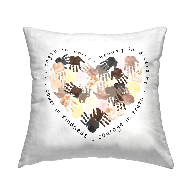Stupell Industries Strength in Unity Powerful Handprint Heart Shape Throw Pillow, 18" x 18"