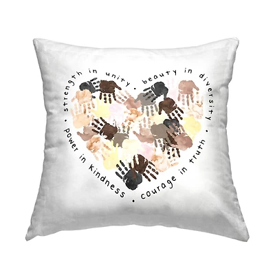 Stupell Industries Strength in Unity Powerful Handprint Heart Shape Throw Pillow, 18" x 18"