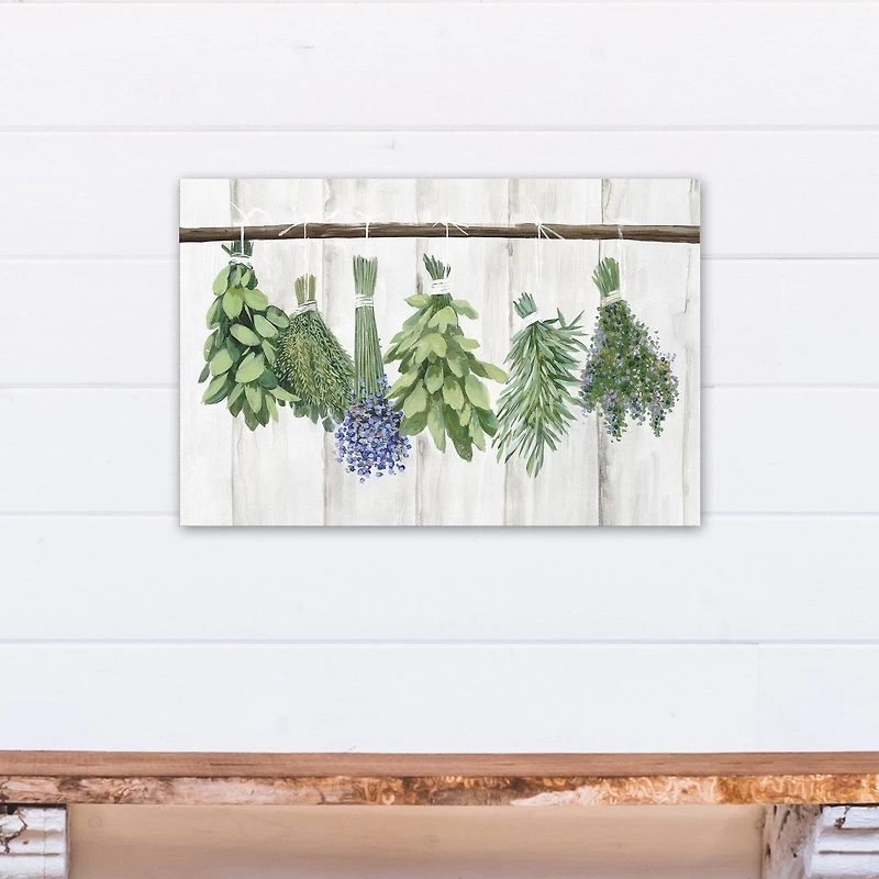 Whitewash Hanging Herbs Canvas Wall Art