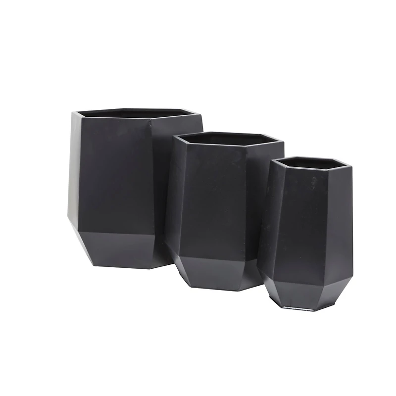 Black Modern Planter, Set of 3" 20", 16", 11"