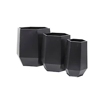 Black Modern Planter, Set of 3" 20", 16", 11"