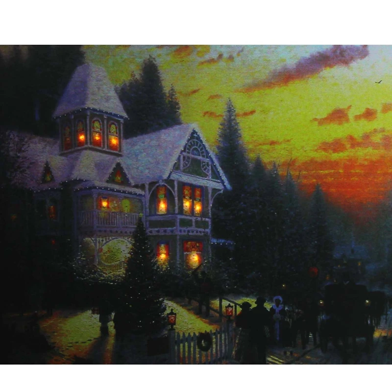 LED Lighted Victorian Christmas At Sunset Canvas Wall Art