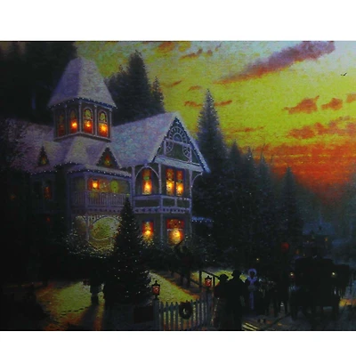 LED Lighted Victorian Christmas At Sunset Canvas Wall Art
