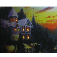 LED Lighted Victorian Christmas At Sunset Canvas Wall Art
