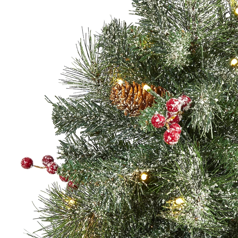 4ft. Pre-Lit Frosted Pine Artificial Christmas Tree with Pinecones & Berries, Clear LED Lights