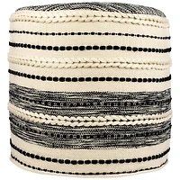 18" Cream & Black Woven Stripes Outdoor Pouf Ottoman
